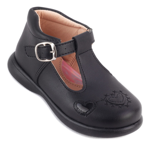 Zapato Bota Niña Arco Soporte Escolar Negro Casual 2248-n