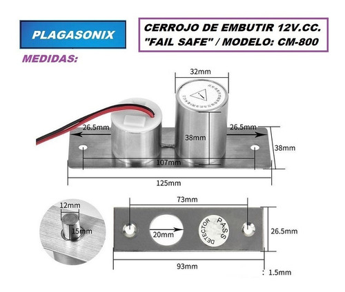 Cerradura Cerrojo Electrico Embutir 12v. Cc. Compacto Cm-800