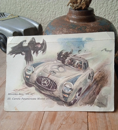 Antigua Tarjeta Postal, Mercedes Benz, 300sl, México, 1952
