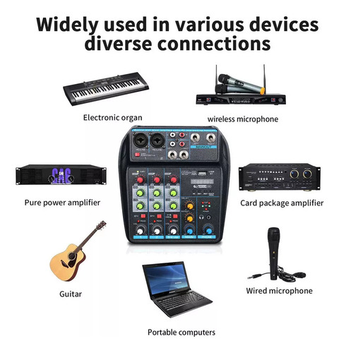 Mesa Sonido Bt 4 Canales Mezclador Audio Usb 48v Phantom
