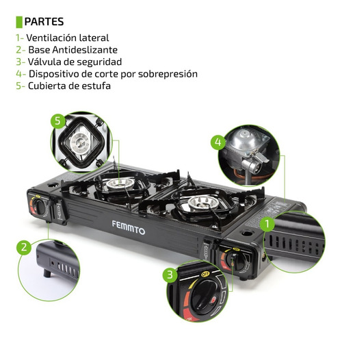 Imagen 8 de 10 de Anafe Portatil 2 Hornallas Quemadores Camping Adaptador Dual