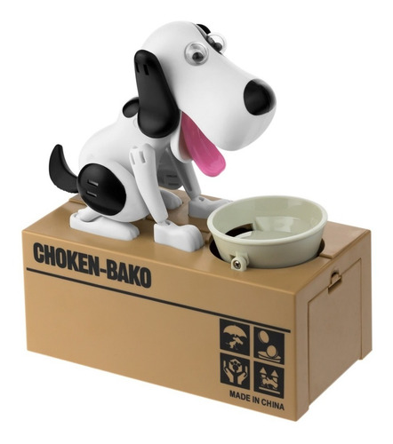 Imagen 1 de 10 de Alcancia Perrito Perro Come Monedas Negro Con Blanco H8001