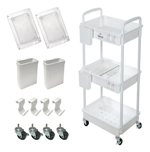 Carrito De Utilidad De Plástico De 3 Niveles Con Ruedas Gira
