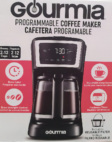 Cafetera Gourmia Programable Jarra De Cristal 2 A 12 Tazas Color Rojo GCM3286R