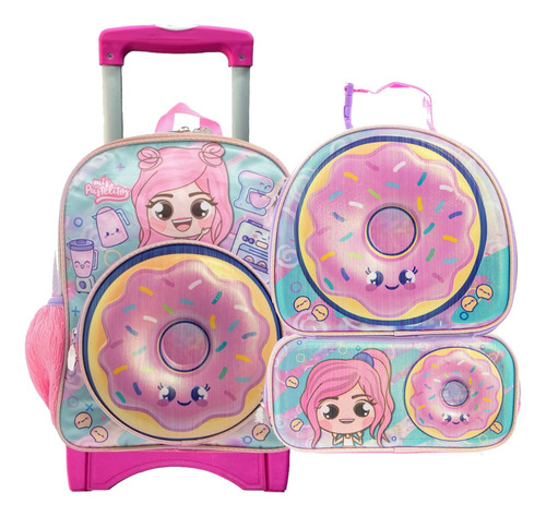 Kit Mochila Pastelitos Ruedas Original Lonch Lap Kinder Dona
