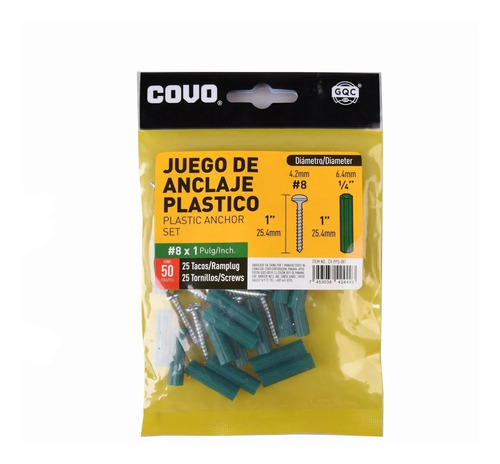 Tornillos Con Ramplug 8 X 1'' 50 Piezas Covo