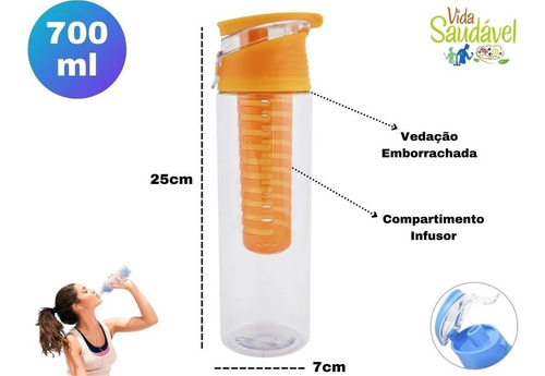 Imagem 2 de 2 de Squeeze Plástico 700ml Com Infusor