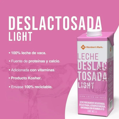 Leche Deslactosada Light Member's Mark 12 Pzas De 1l C/u