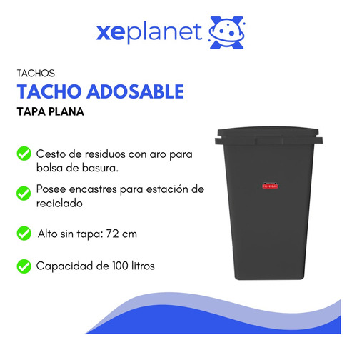 Imagen 3 de 10 de Tacho De Basura Adosable Tapa Plana 100 Lts Cts - Colombraro