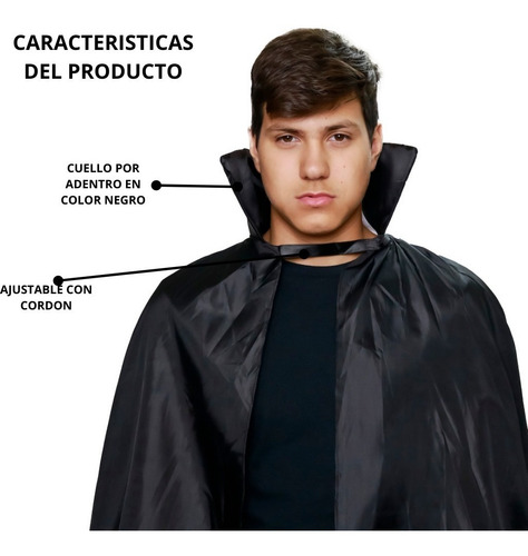 Imagen 4 de 10 de Disfraz Capa Vampiro Larga Negra
