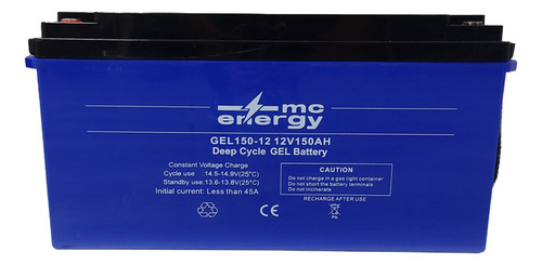 Bateria De Gel 12v 150ah Mc Energy Agm Ciclo Profundo