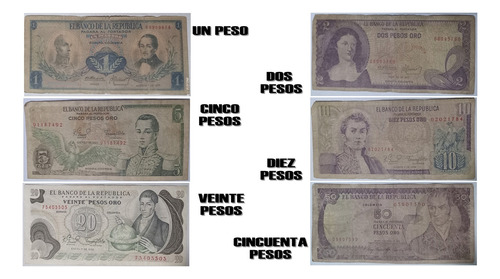 Billetes Colombianos Antiguos De Diferentes Denominaciones