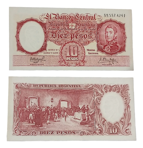 Billete 10 Pesos Moneda Nacional Bot1970 Año 1961 Aunc