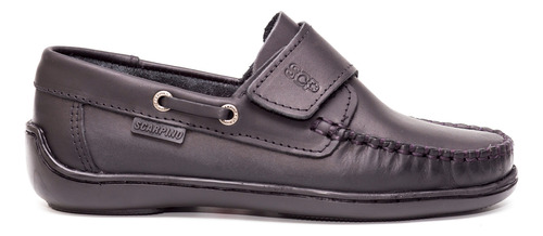 Mocasín Escolar Scarpino Búfalo Abrojo Negro De Cuero