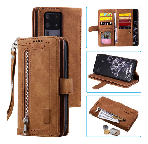Funda De Teléfono De Piel Multifunción Con Cierre De Tarjetas Para Samsung Galaxy S24 23 S22 S21 Ultra Plus A14 Funda Nine Card S23ult