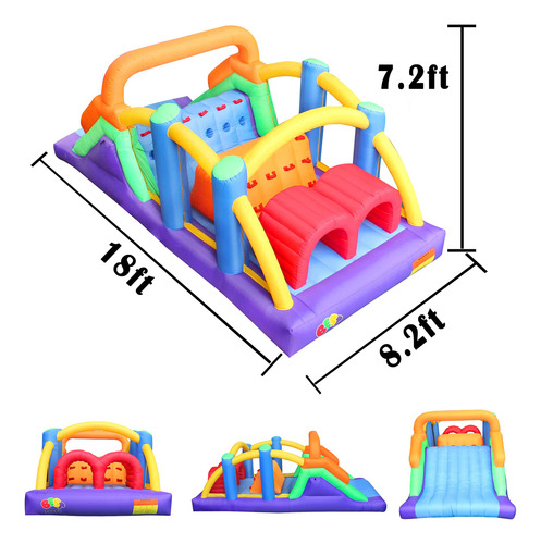 Castillo Inflable De Obstáculos Con Área De Rebote Y Soplado