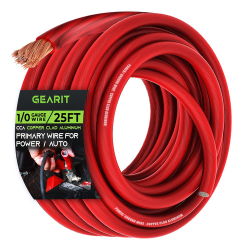 Gearit Cable De Calibre 1/0 (25 Pies - Rojo Translucido) De