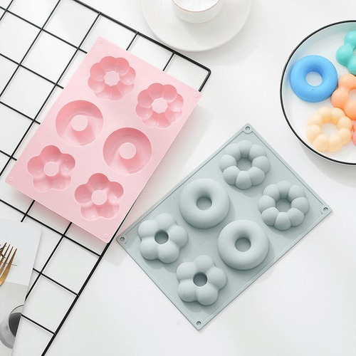 Kit 2 Molde Donas Silicon Horneadas Flores Pasteles Redondos