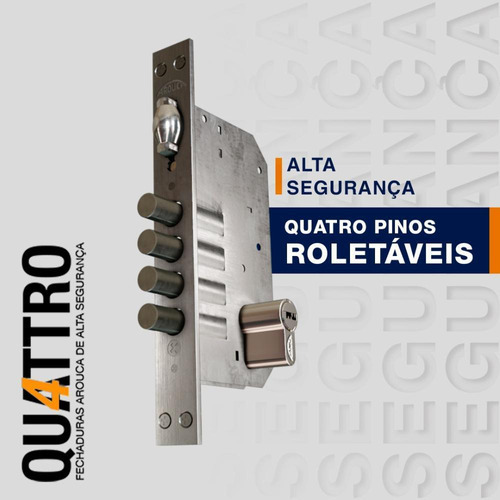 Fechadura Rolete Alta Segurança 4 Pinos 4410 Cilindro 8cm Cor Polido