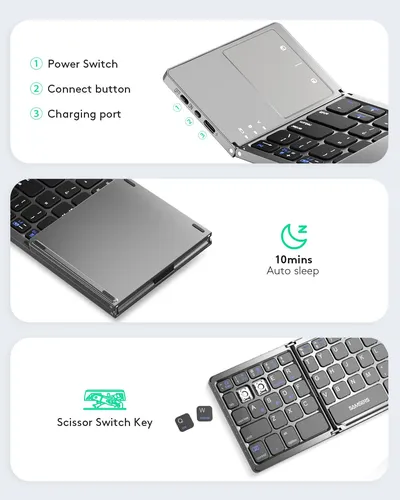 Teclado Bluetooth Plegable Multidispositivo Con Panel Táctil