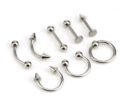 Kit Piercing De  Acero Quirúrgico X8 Unidades 