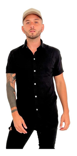 Imagen 1 de 8 de Camisa De Lino Negra