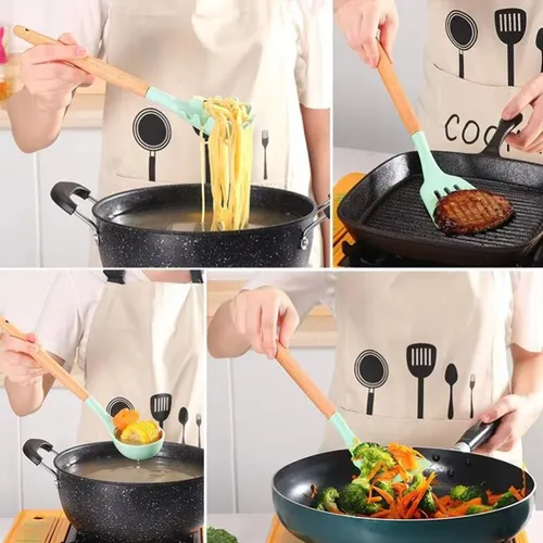 12 Peças De Utensílios De Cozinha De Silicone Com Alças De M