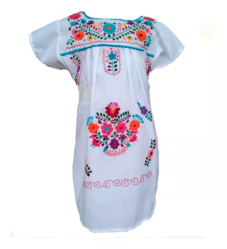 Beige and Multi colored embroidery Puebla Dress  Ropa mexicana, Vestidos  mexicanos bordados, Vestidos mexicanos