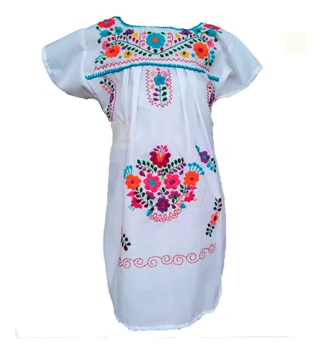  Vestido bordado mexicano de México, vestidos mexicanos  tradicionales bordados, tipico artesanal, auténtico, Azulr77310 : Ropa,  Zapatos y Joyería