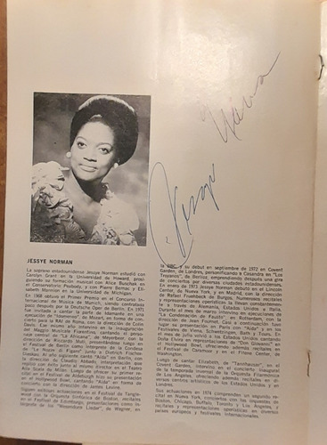 Programa Teatro Colon 1974 Firmado Por Jessye Norman C3