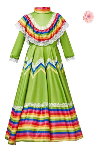 Vestido Mexicano Folclórico Para Mujer, Bailarina Tradiciona