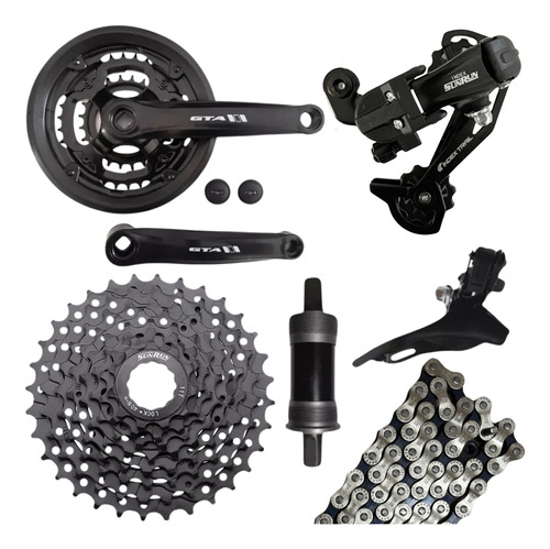 Kit Grupo 24v Mtb Pedivela Câmbios Corrente Cassete 8v Index