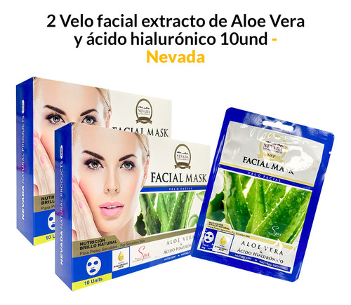 2 Velo Facial Extracto De Aloe Vera Y Ácido Hialurónico 10u.