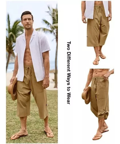 Pantalones Casuales De Lino Bohemio Para Hombres Yuga Capri