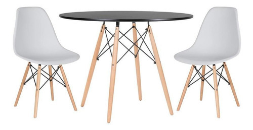 Kit Mesa Jantar Eames Wood 100 Cm 2 Cadeiras Eiffel Cores Cor da tampa Mesa preto com cadeiras cinza claro