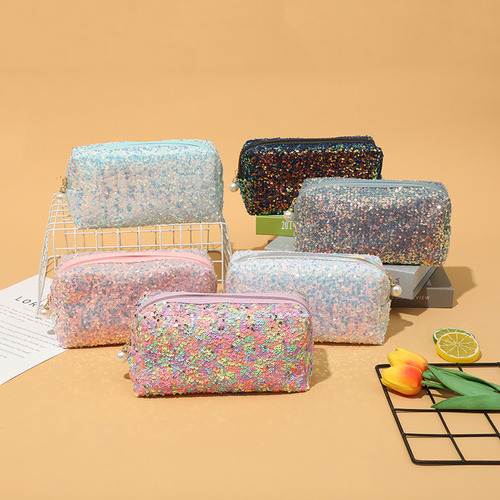Bolsa De Maquillaje Ins Style Con Lentejuelas, Gran Capacida