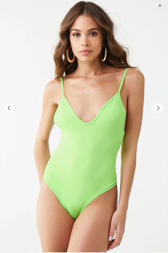 Bodysuit Verde Neon Corte Tanga Y Escote En V