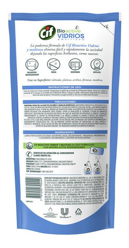 Limpiador Cif Bioactive Vidrios Y Multiuso Doypack X 450 Ml