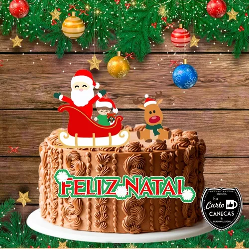 Topo De Bolo Natal Papai Noel Trenó Feliz Natal