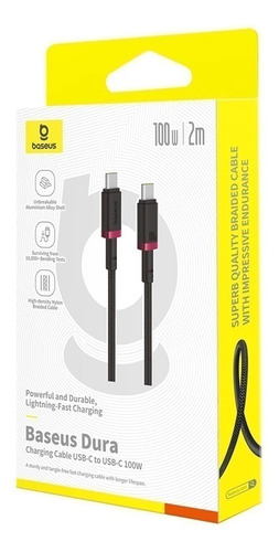 Cable Baseus Dura Tipo C A C 100w 2m Carga Rápida Rojo Rojo