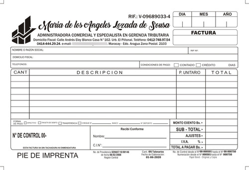 Talonarios De Factura Media  Carta