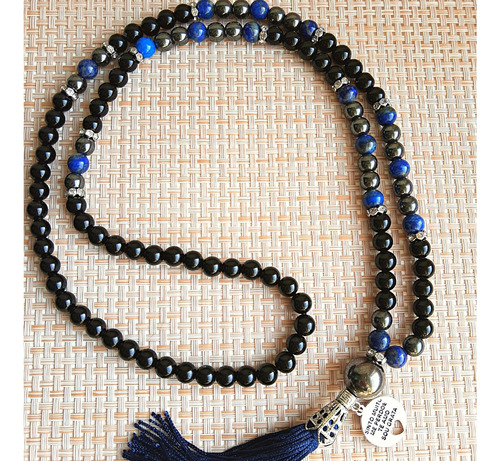Japamala Rosário/pulseira Pedras Naturais Ho'oponopono Cor Preto