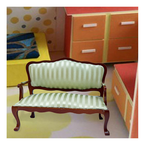 1/12 Sofá De Madera En Miniatura Decoración De Doble