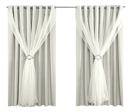 Cortina Blackout Tecido Com Voil 2,20m X 2,90m Sala Quarto Palha
