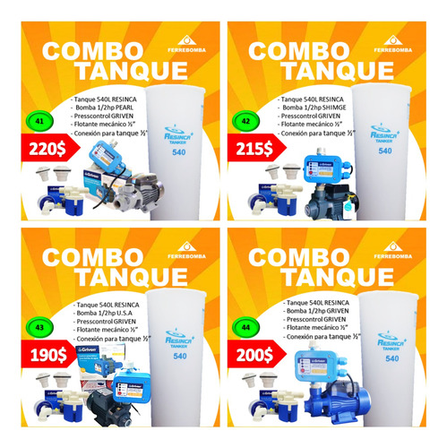 Combo: Tanque 540lts Resinca, Accesorios, Bomba 1/2hp 