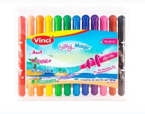 Imagen 1 de 2 de Crayon De Cera En Gel Silky Magic 3 En 1 Vinci 12pz