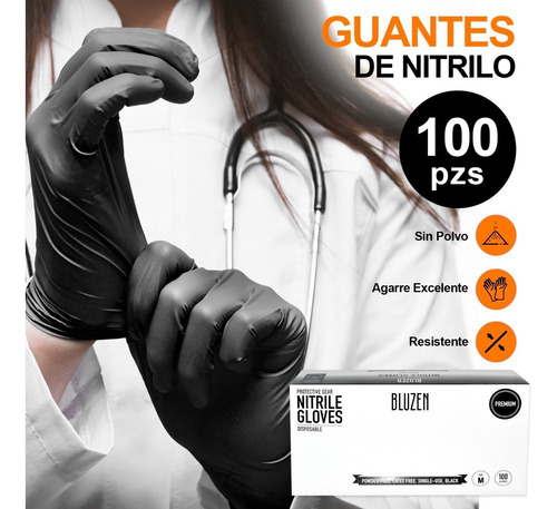 Imagen 1 de 6 de Guantes De Nitrilo Libre De Latex Sin Polvo Azul Negro 100pz