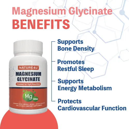 Glycinato De Magnesio De Nature4u 500mg, 100% Quelato Para S