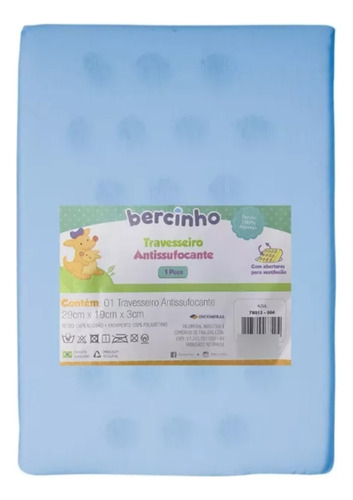 Travesseiro Bebe Menino Menina Antissufocante Liso Bercinho Cor Azul