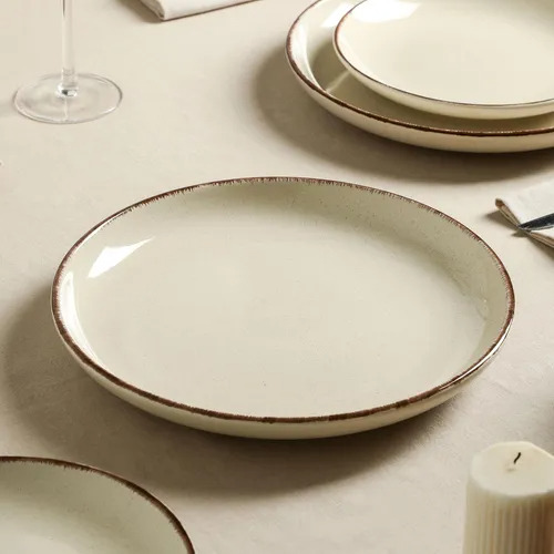 Set X 2 Plato Playo + Postre Ivory Beige Borde Envejecido Beige Borde Envejecido